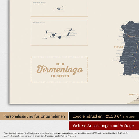 Carte magnétique de l'Europe TRAVEL® Tableau magnétique – Bleu marine clair
