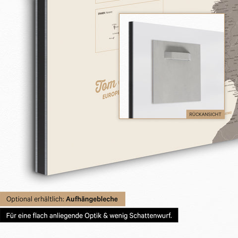 Carte magnétique de l'Europe TRAVEL® Tableau magnétique – Gris chaud (Brun-Gris)