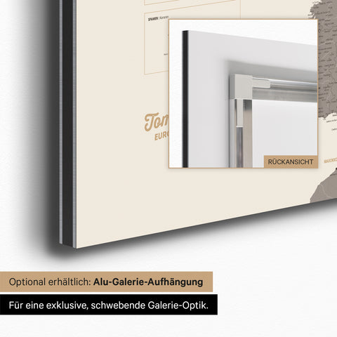 Carte magnétique de l'Europe TRAVEL® Tableau magnétique – Gris chaud (Brun-Gris)
