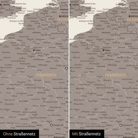 Carte magnétique de l'Europe TRAVEL® Tableau magnétique – Gris chaud (Brun-Gris)