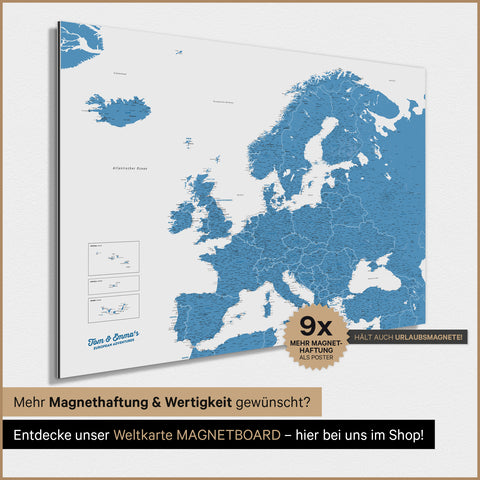 Carte de l'Europe TRAVEL® Poster Magnétique – Bleu Océan