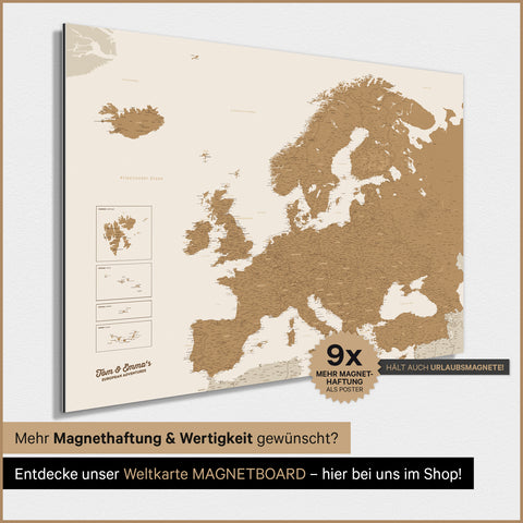 Carte de l'Europe TRAVEL® Poster magnétique – Bronze