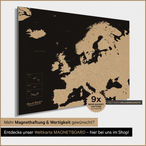 Carte de l'Europe TRAVEL® Poster Magnétique – Sonar Black