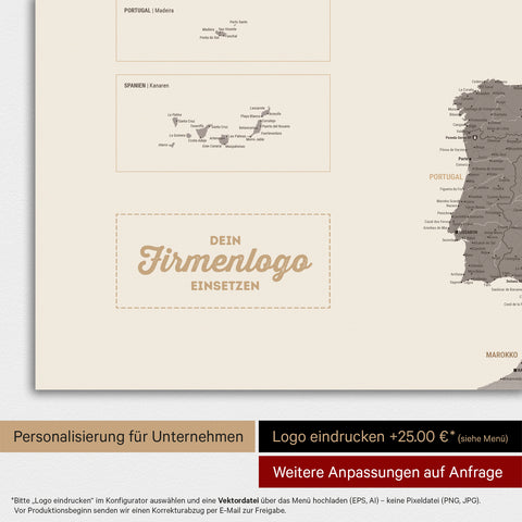 Carte d'Europe TRAVEL® Poster Magnétique – Warmgray (Brun-Gris)