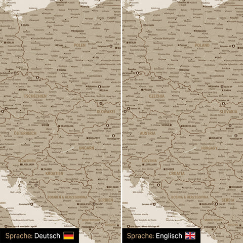 Europa Landkarte Design in Desert Sand wahlweise in deutscher oder englischer Sprache