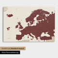 Neutrale Standard Ausführung der detaillierten Europakarte als Pinnwand Leinwand in Bordeaux Rot ohne Personalisierung