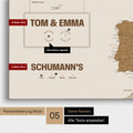 Europa-Karte in einem modernen Design in Bronze als Pinn-Leinwand mit Personalisierung als Logo mit einer Weltkugel