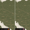 Europa Landkarte Design in Olive Grün wahlweise in deutscher oder englischer Sprache