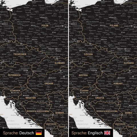 Europa Landkarte Design in Light Black (Weiß-Schwarz) wahlweise in deutscher oder englischer Sprache