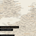 Moderne Europa Landkarte in der Farbe Gold als Poster mit einem Ausschnitt von Italien, Kroatien und Griechenland