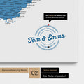 Frankreich-Karte Pinn-Leinwand in Blau mit Personalisierung als rundes Logo, das eine Legende für bereits besuchte Reiseziele im Rundtext beinhaltet