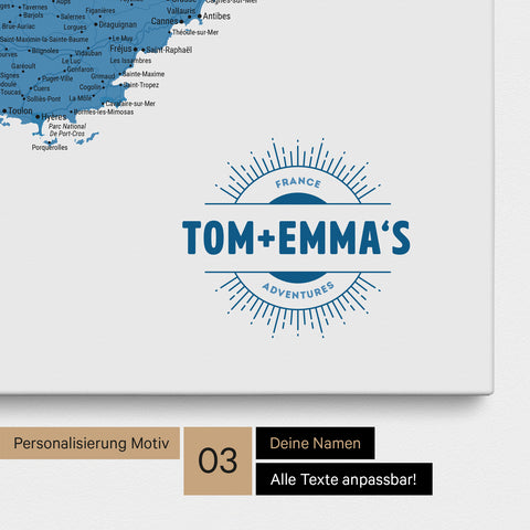 Carte de France TRAVEL® à épingles – Bleu Océan