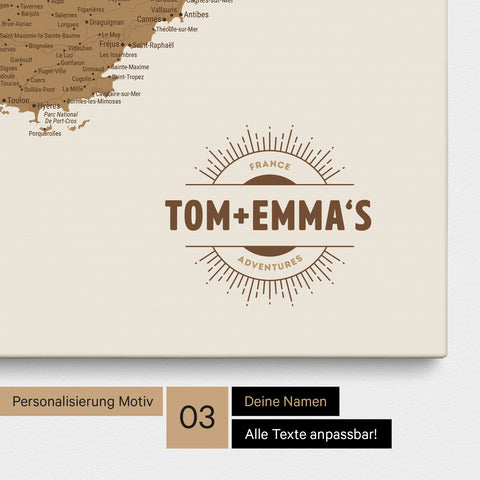 Carte de France TRAVEL® à épingles – Bronze