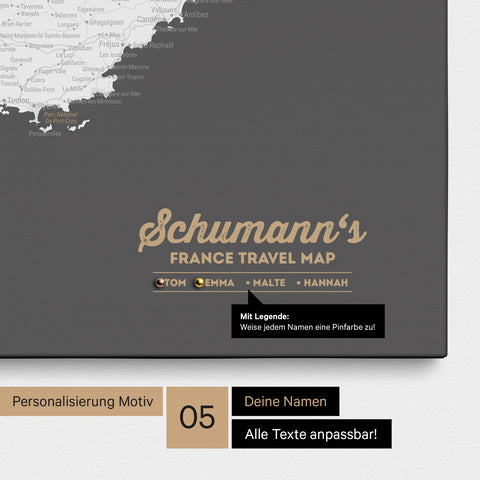 Carte de France TRAVEL® à épingles – Gris foncé