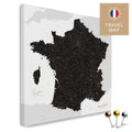 Frankreich-Landkarte in der Farbe Light Black in einem modernen, minimalistischem Design als Leinwand zum Pinnen von Reisen und Orten
