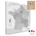 Frankreich-Landkarte in der Farbe Multicolor Grau in einem modernen, minimalistischem Design als Leinwand zum Pinnen von Reisen und Orten