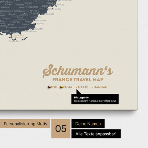 Carte de France TRAVEL® à épingles – Bleu marine clair