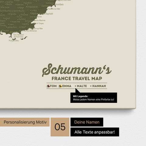 Carte de France TRAVEL® à épingles – Olive Green