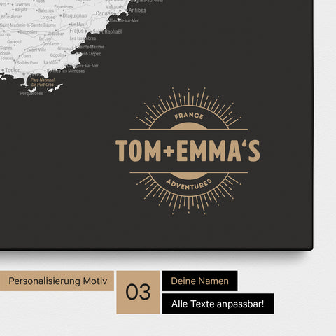 Carte de France TRAVEL® à épingles – Noir foncé (Noir et blanc)