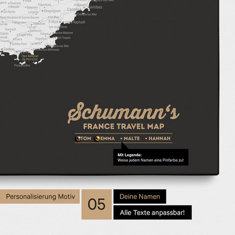 Carte de France TRAVEL® à épingles – Noir foncé (Noir et blanc)