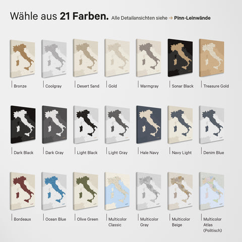 Carte magnétique d'Italie TRAVEL® Tableau magnétique – en 21 couleurs