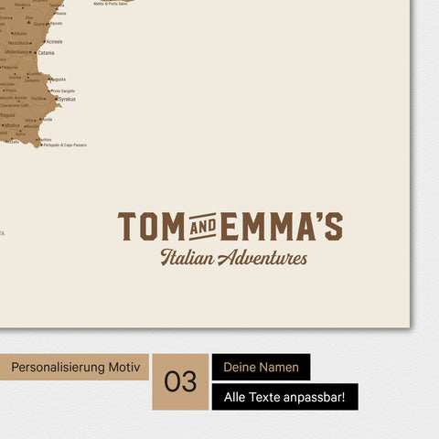 Italien-Karte Magnetboard mit Personalisierung als Logo im Vintage-Look