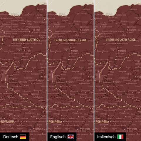 Carte d'Italie TRAVEL® Carte à épingles – Rouge Bordeaux
