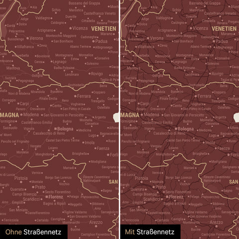 Carte d'Italie TRAVEL® Carte à épingles – Rouge Bordeaux