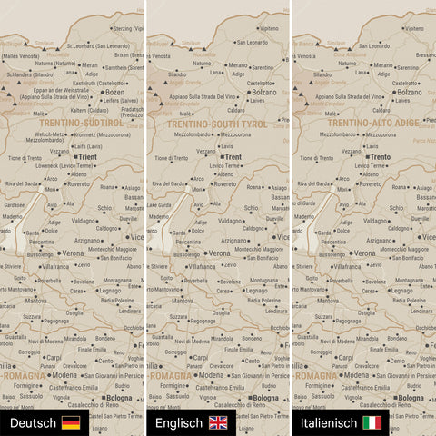 Carte d'Italie TRAVEL® Carte à épingles – Or