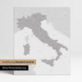 Neutrale Standard Ausführung der detaillierten Italien-Karte als Pinnwand Leinwand in Hellgrau ohne Personalisierung