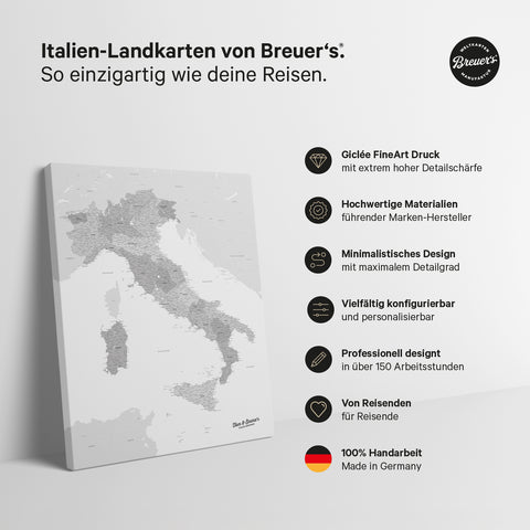 Carte d'Italie TRAVEL® Carte à épingles – Multicolore Gris