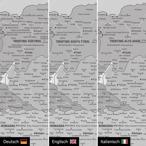 Carte d'Italie TRAVEL® Carte à épingles – Multicolore Gris