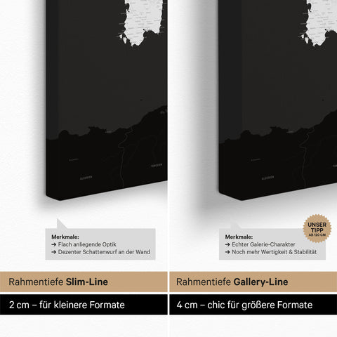 Carte d'Italie TRAVEL® Carte à épingles – Noir foncé (Noir et blanc)