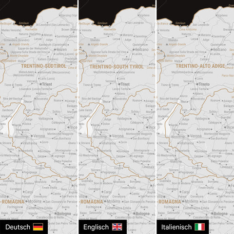 Carte d'Italie TRAVEL® Carte à épingles – Noir foncé (Noir et blanc)
