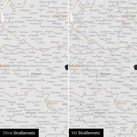 Carte d'Italie TRAVEL® Carte à épingles – Noir foncé (Noir et blanc)