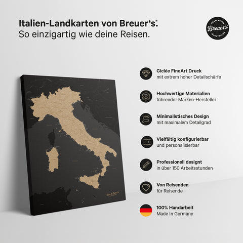 Carte d'Italie TRAVEL® Carte à épingles – Sonar Black