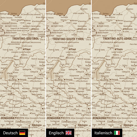 Carte d'Italie TRAVEL® Carte à épingles – Or Trésor