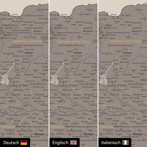 Carte d'Italie TRAVEL® Carte à épingles – Gris chaud