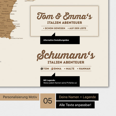 Poster Italien-Karte mit Personalisierung als Familien-Logo