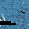 Detaillierte Kanada & USA Karte als Pinn-Leinand in Blau zeigt Pins ins Reisezielen von British Columbia und Washington