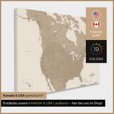 Carte des USA TRAVEL® Carte à épingles – Sable du désert (Beige)