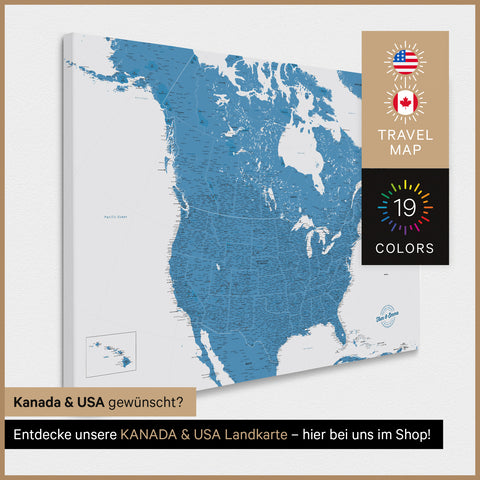 Carte des États-Unis TRAVEL® Carte à épingles – Bleu Océan