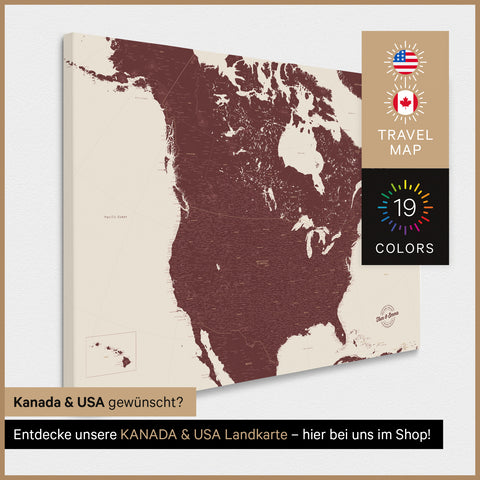 Carte des États-Unis TRAVEL® Carte à épingles – Bordeaux Rouge