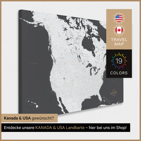Carte des USA TRAVEL® Carte à épingles – Gris foncé (Dunkelgrau)