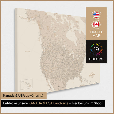 Carte des USA TRAVEL® Carte à épingles – Or