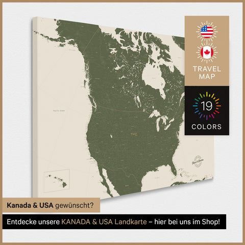 Carte des USA TRAVEL® Carte à épingles – Vert Olive