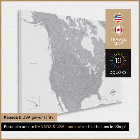Carte des USA TRAVEL® Carte à épingles – Coolgray (Gris clair)