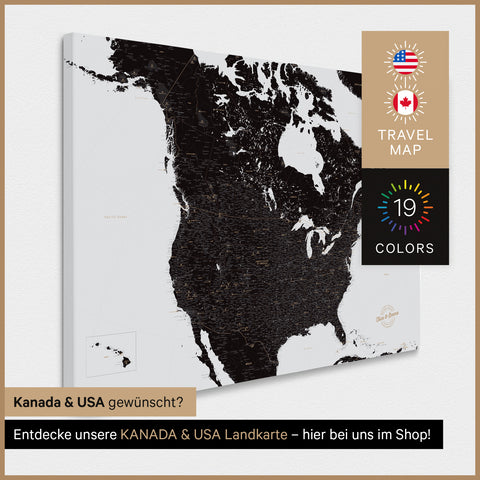 Carte des USA TRAVEL® Carte à épingles – Noir clair (Blanc-Noir)
