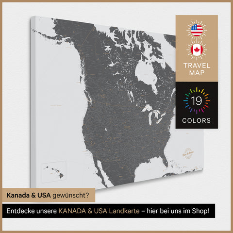 Carte des USA TRAVEL® Carte à épingles – Gris clair