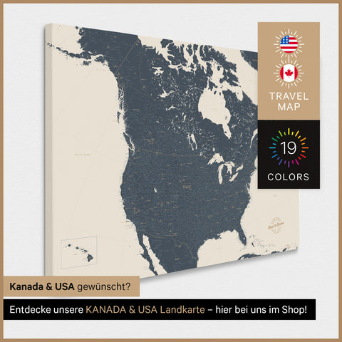 Carte des USA TRAVEL® Carte à épingles – Bleu marine clair